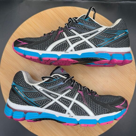 Asics Gel GT-2000 Black Magenta Blue White Running Shoes Women’s Sz 8 - Picture 3 of 10